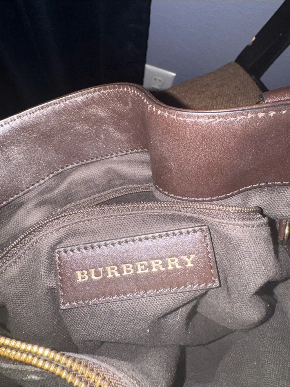 Burberry Beige Plaid Tote with Dark Brown Trim
